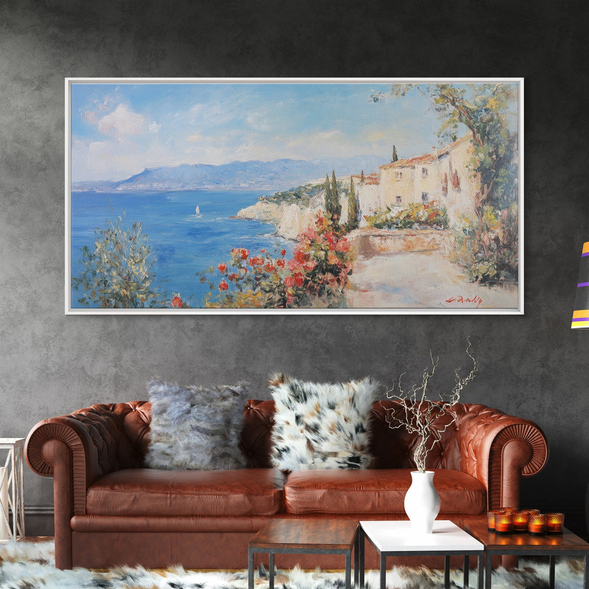 Oil painting Print of an Italian Seaside Village, Framed Canvas Print, Italian Seaside, Italy Painting, Travel Gift Idea, Vacation Gift