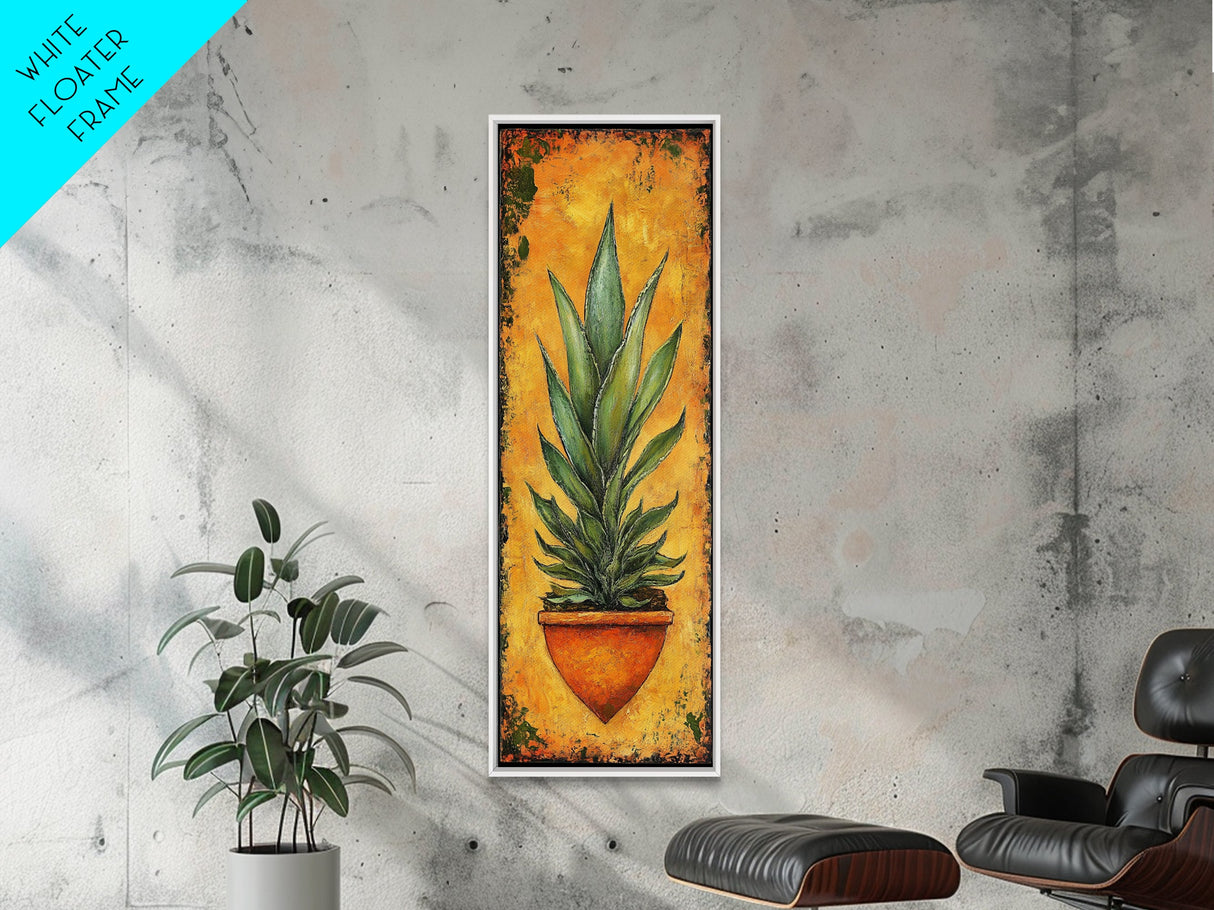 Vibrant Agave in Terra Cotta Framed Canvas Print Rustic Decor Agave Painting Botanical Prints Kitchen Wall Art