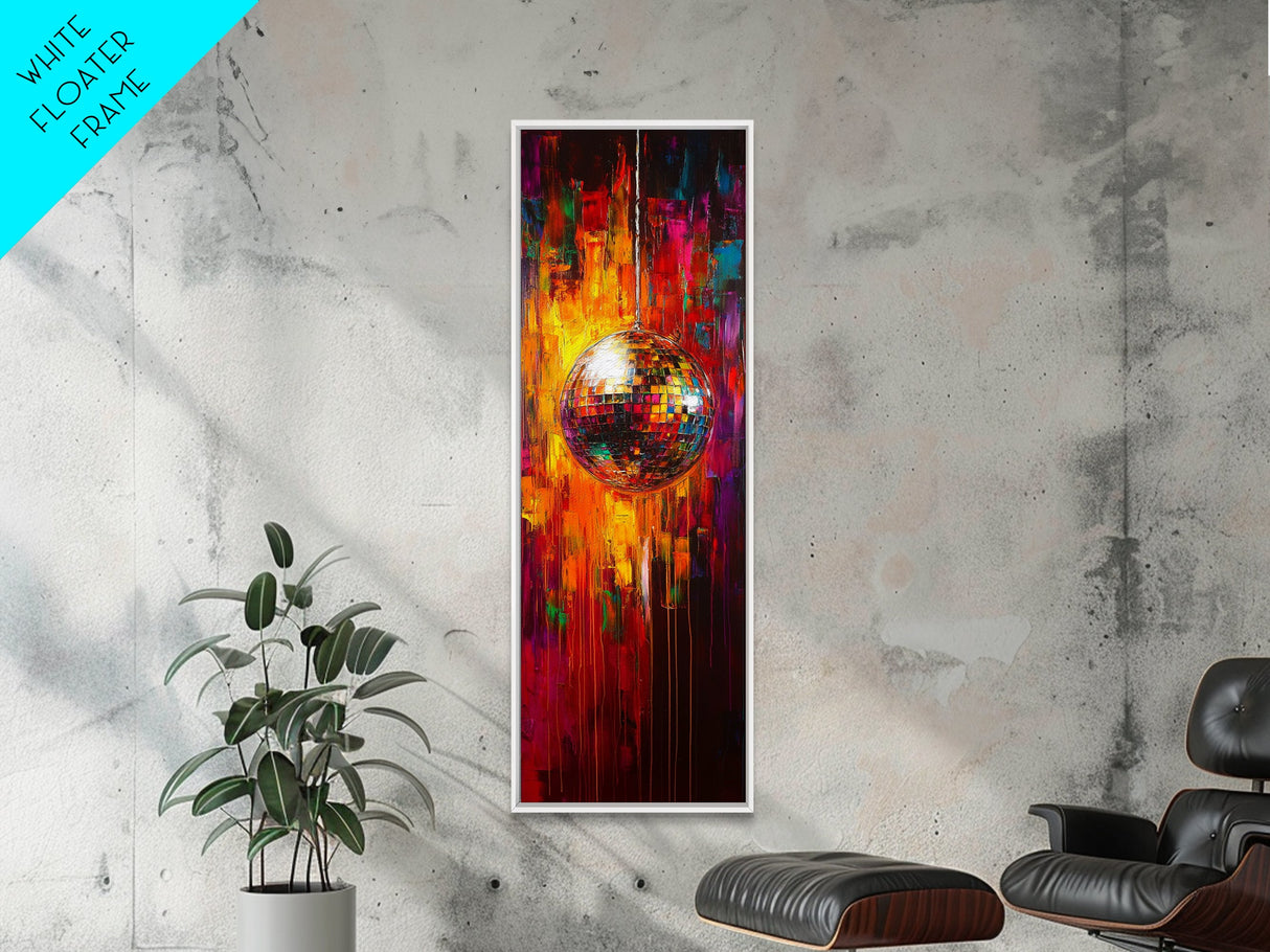 Retro Disco Ball Painting Print, Framed Canvas, Dance Studio Decor, Dance Room Art, Disco Ball Wall Art, Tall Narrow Decor, Skinny Art
