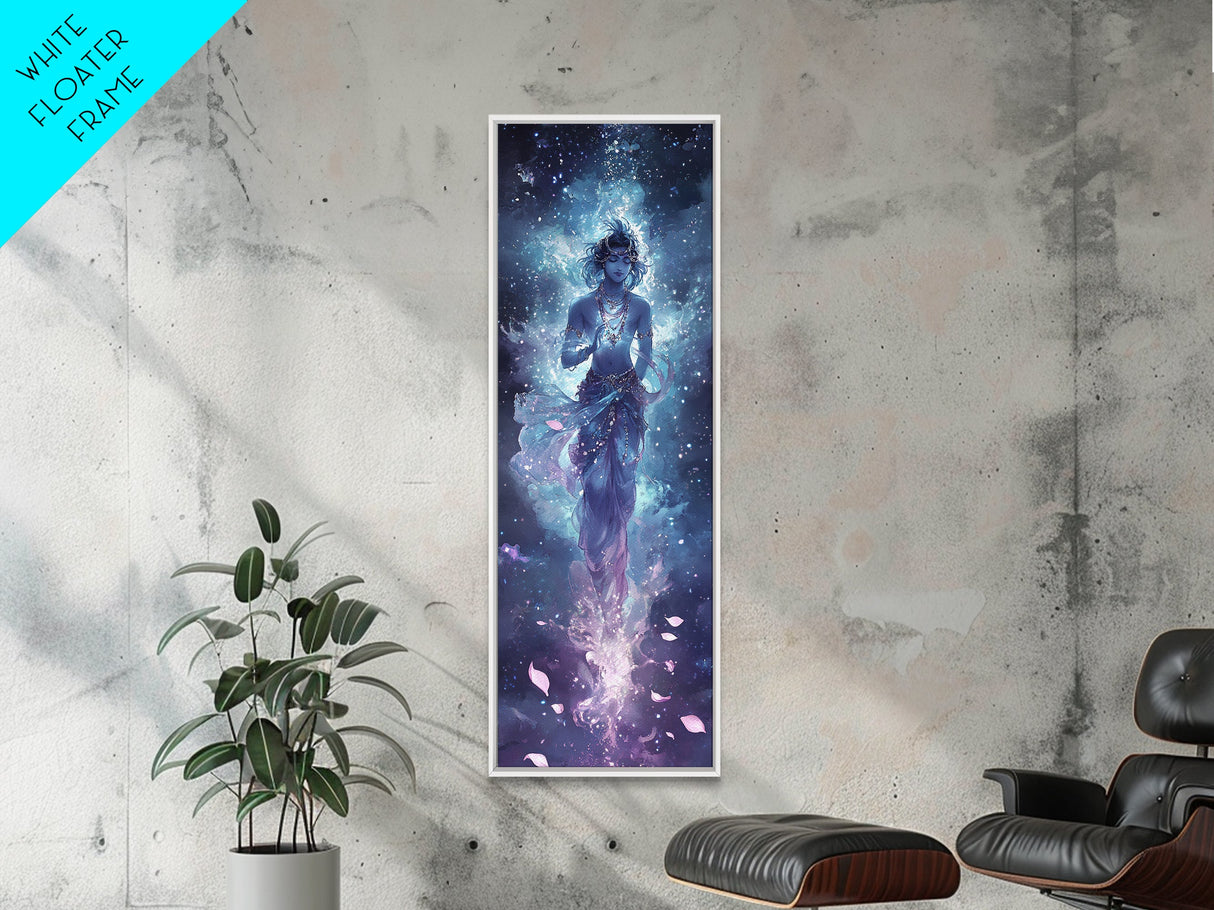 Painting of Krishna Framed Canvas PRINT, Hindu Decor, Hinduism Wall Art, Indian Decor, Radha Krishna Painting, Tall Narrow Wall Art