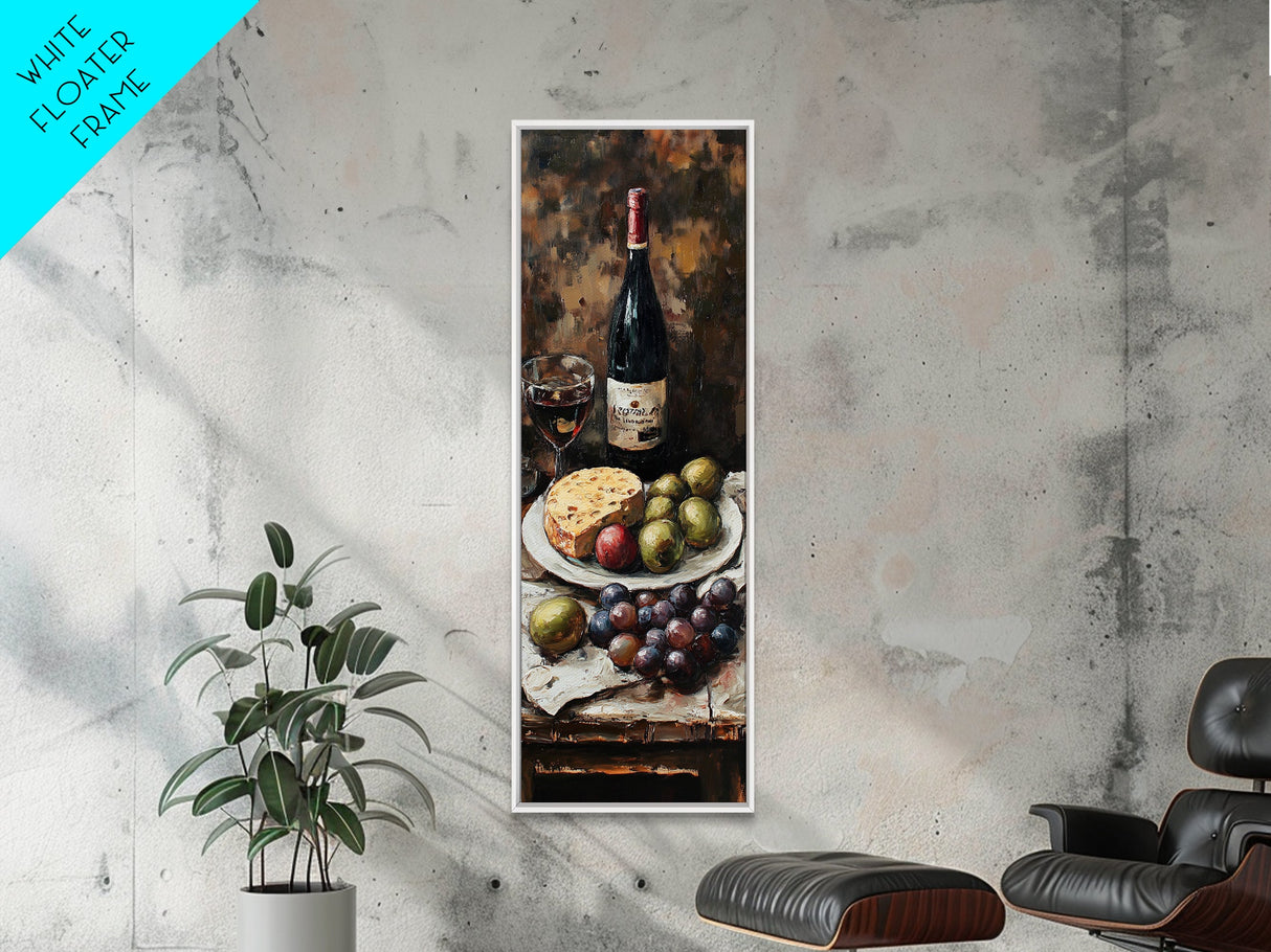 Framed Canvas Print Wine Cheese Fruit Kitchen Painting Rustic Wall Art Farmhouse Decor Food Review Kitchen Art