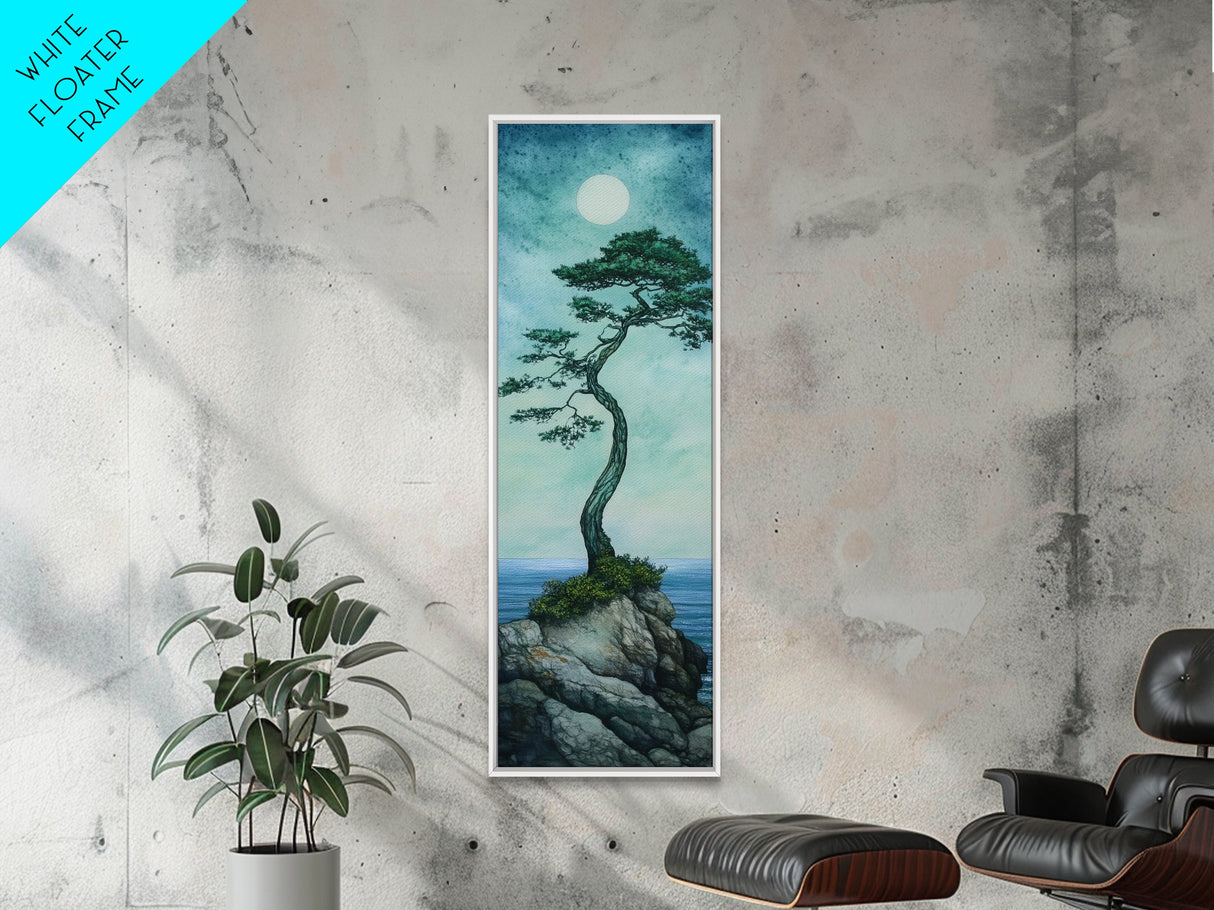 Framed Canvas Print Nautical Decor Moon Oil Painting Calm Blue Tones Above Bed Wall Art Nautical Art Coastal Decor Bedroom Wall Accent