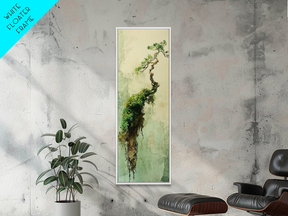 Framed Canvas Print Wabi Sabi Botanical Art Mossy Tree Artwork Unique Nature Decor Tall Skinny Art Wabi Sabi Wall Art Living Room Accent