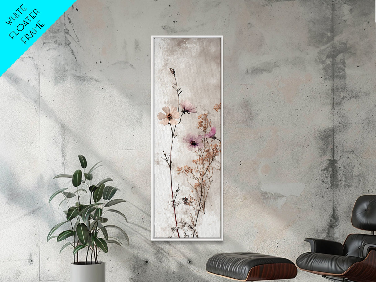 Framed Canvas Print Moody Wildflower Painting on Canvas, Minimalist Botanical Art, Cozy Autumn Decor, Above Couch Art, Rustic Wall Art