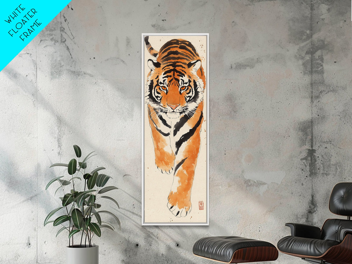 Framed Canvas Print Intense Tiger Painting, Wild Animal Art, Bold Orange Wall Decor, Living Room Above Sofa Art, Unique Gift Idea