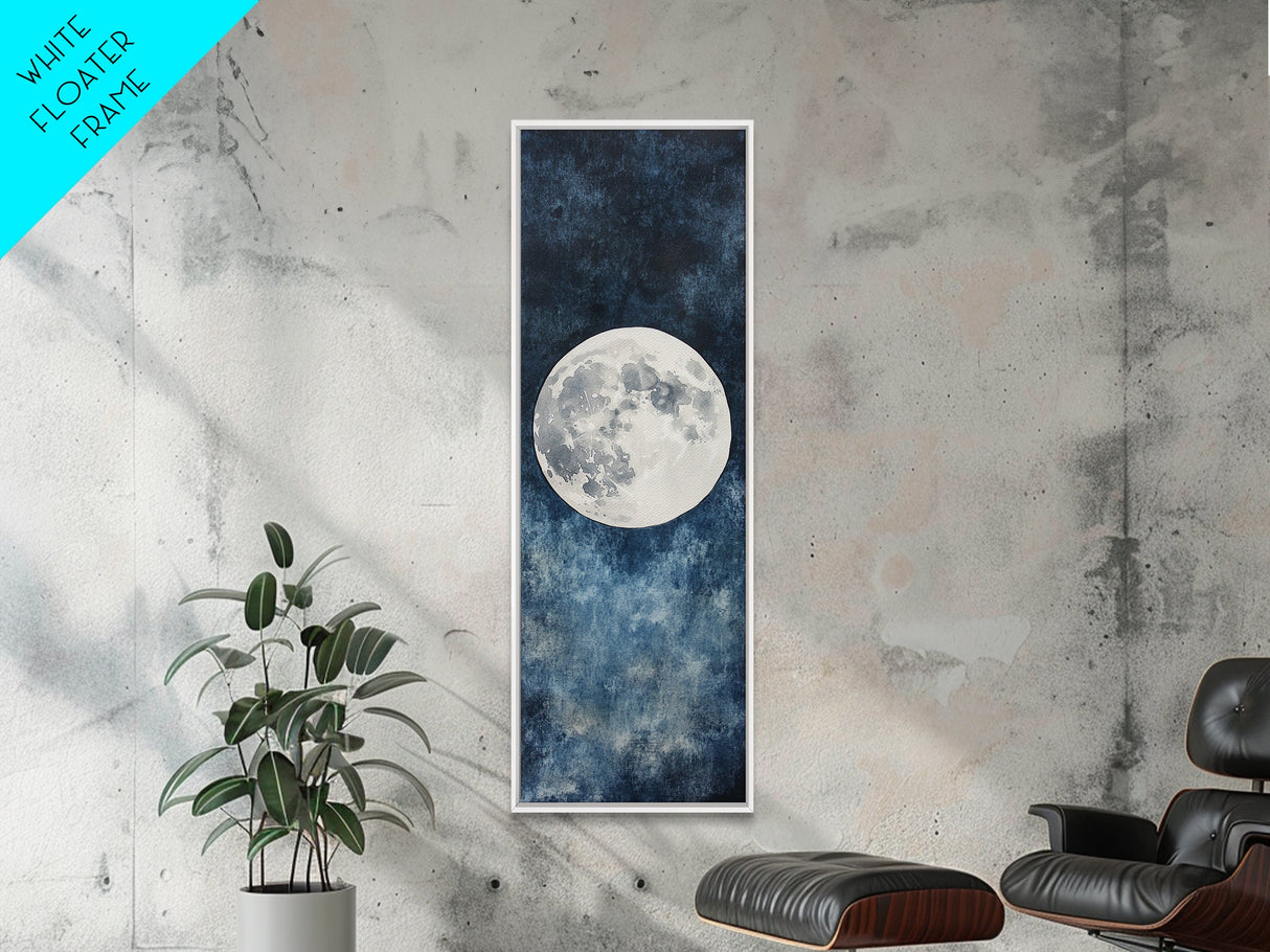 Framed Canvas Print Majestic Moon on Dark Sky, Coastal Inspired Wall Art, Nautical Home Decor, Large Wall Art Above Sofa Gift Him