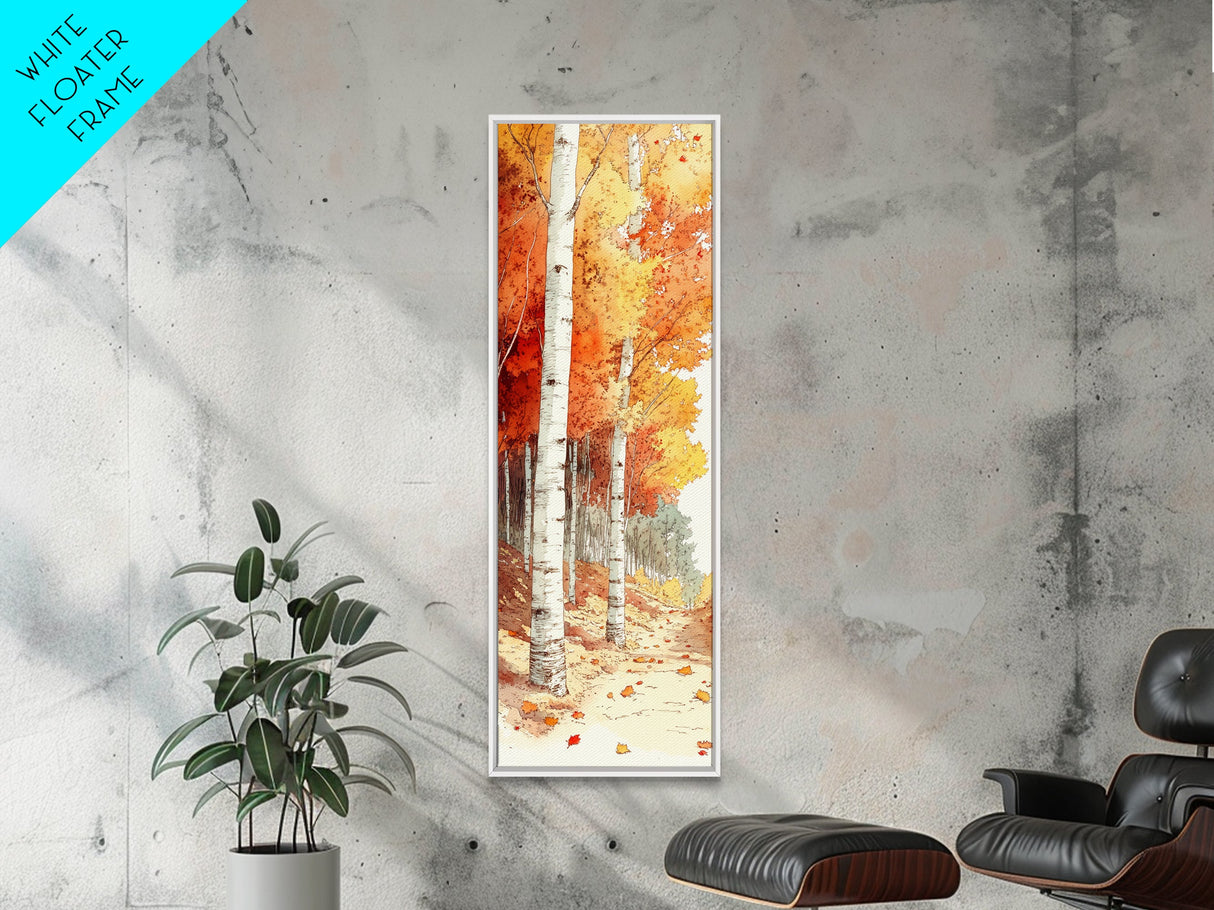 Framed Canvas Print Autumn Forest Birch Trees, Fall Landscape Art, Cozy Wabi Sabi Decor, Above Couch Art, Rustic Gift Idea Her