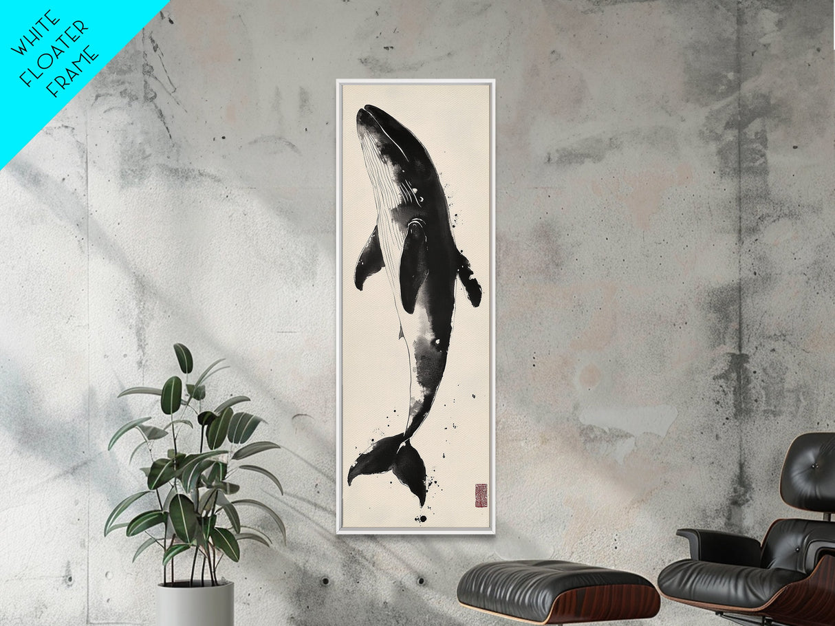 Majestic Humpback Whale in Striking Monochrome Ink Style – Sophisticated Canvas Print for Marine Life Enthusiasts and Nautical Wall Decor