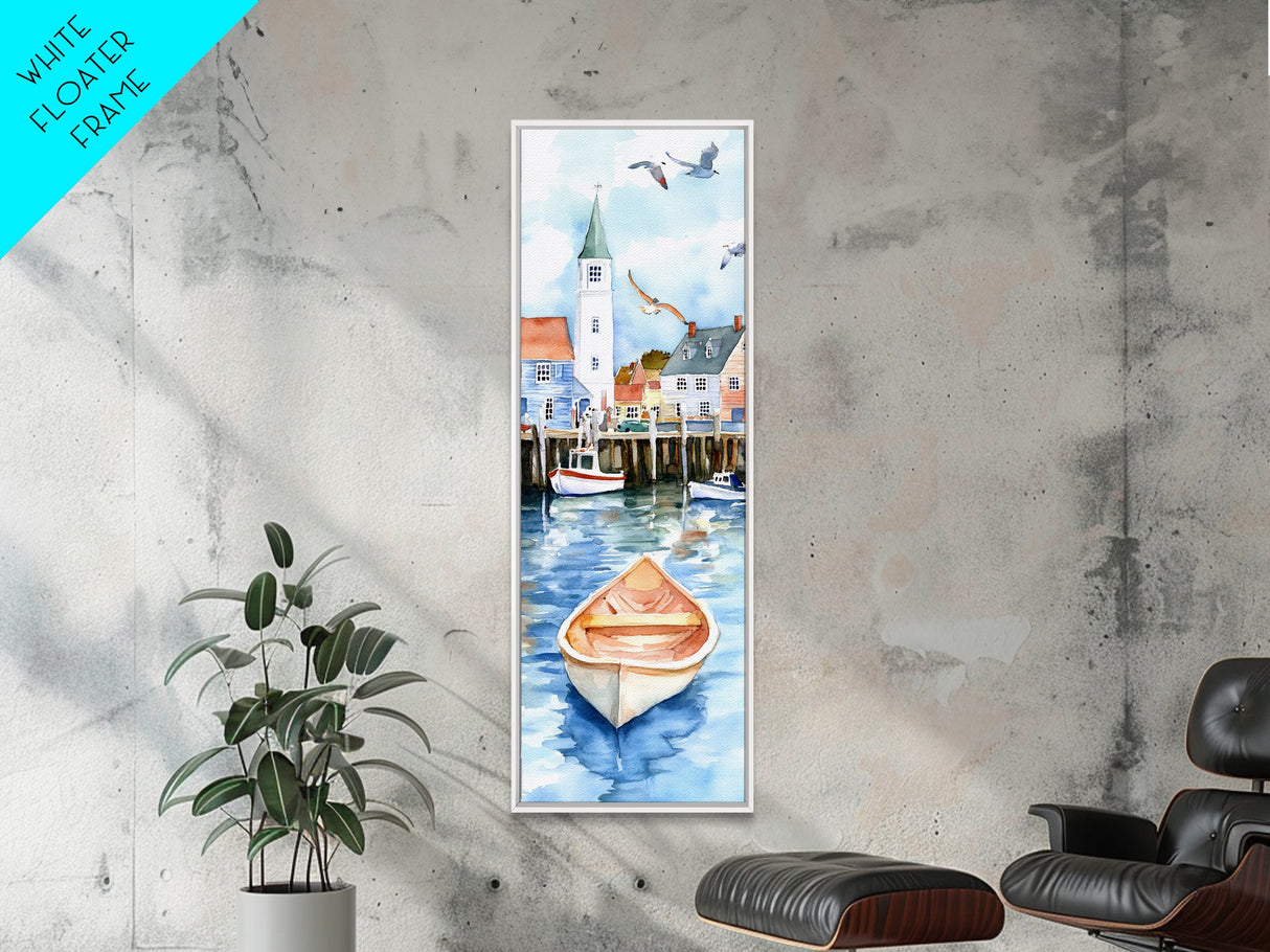 Tranquil Coastal Village with Seagulls Painting - Canvas Print for Nautical Wall Art, Coastal Scene Decor, Ocean-Inspired Art, Harbor Home Decor