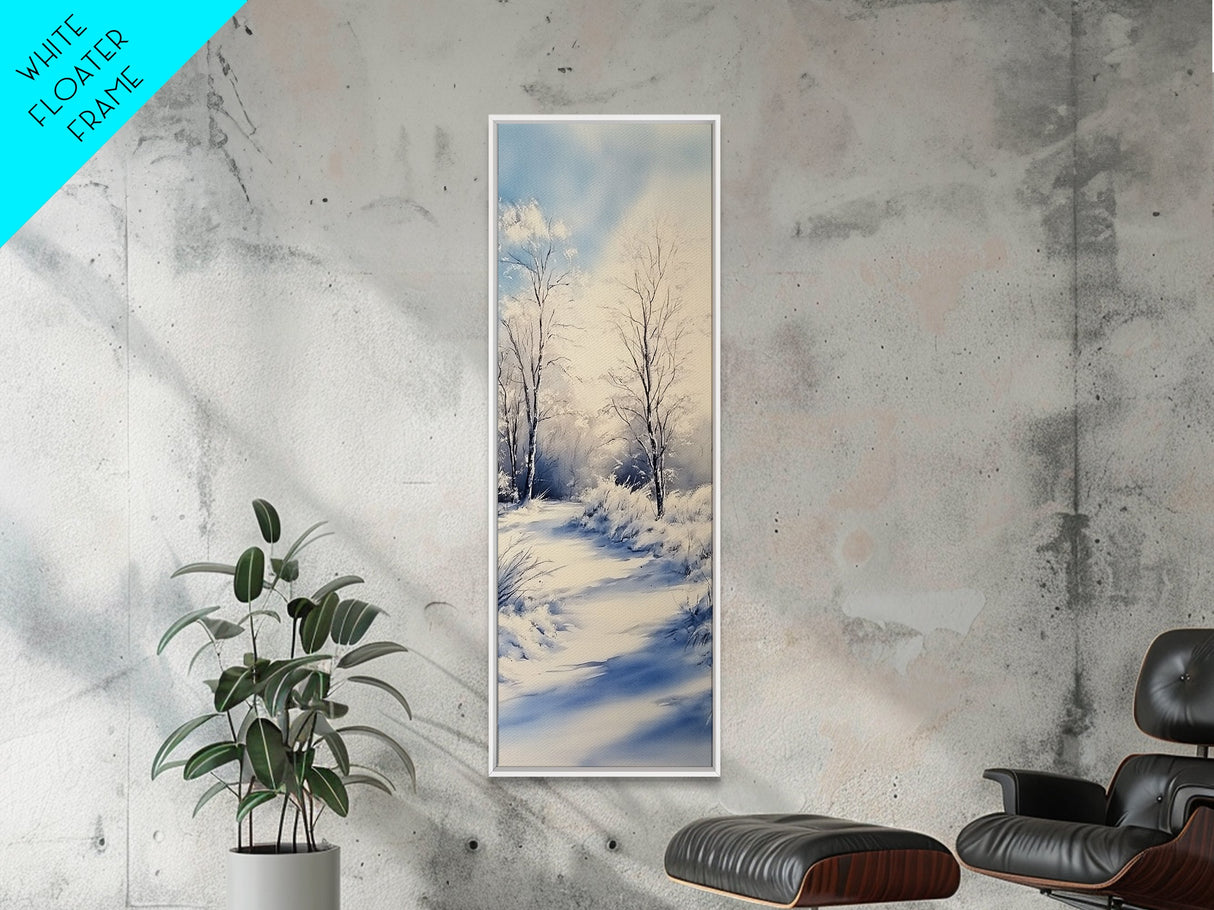 Winter Birch Tree Painting - Elegant Framed Canvas Print with Snowy Forest Scene in Minimalist Style for Nature Wall Art