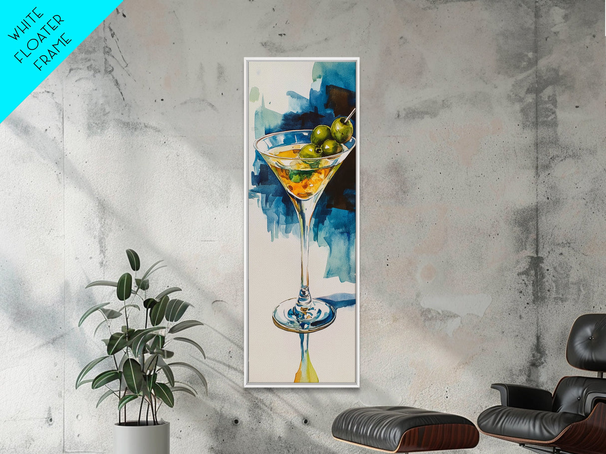 Martini Glass with Bold Blues, Watercolor Cocktail Art, Moody Martini Wall Art Canvas Print, Espresso Martini Wall Art, Modern Decor