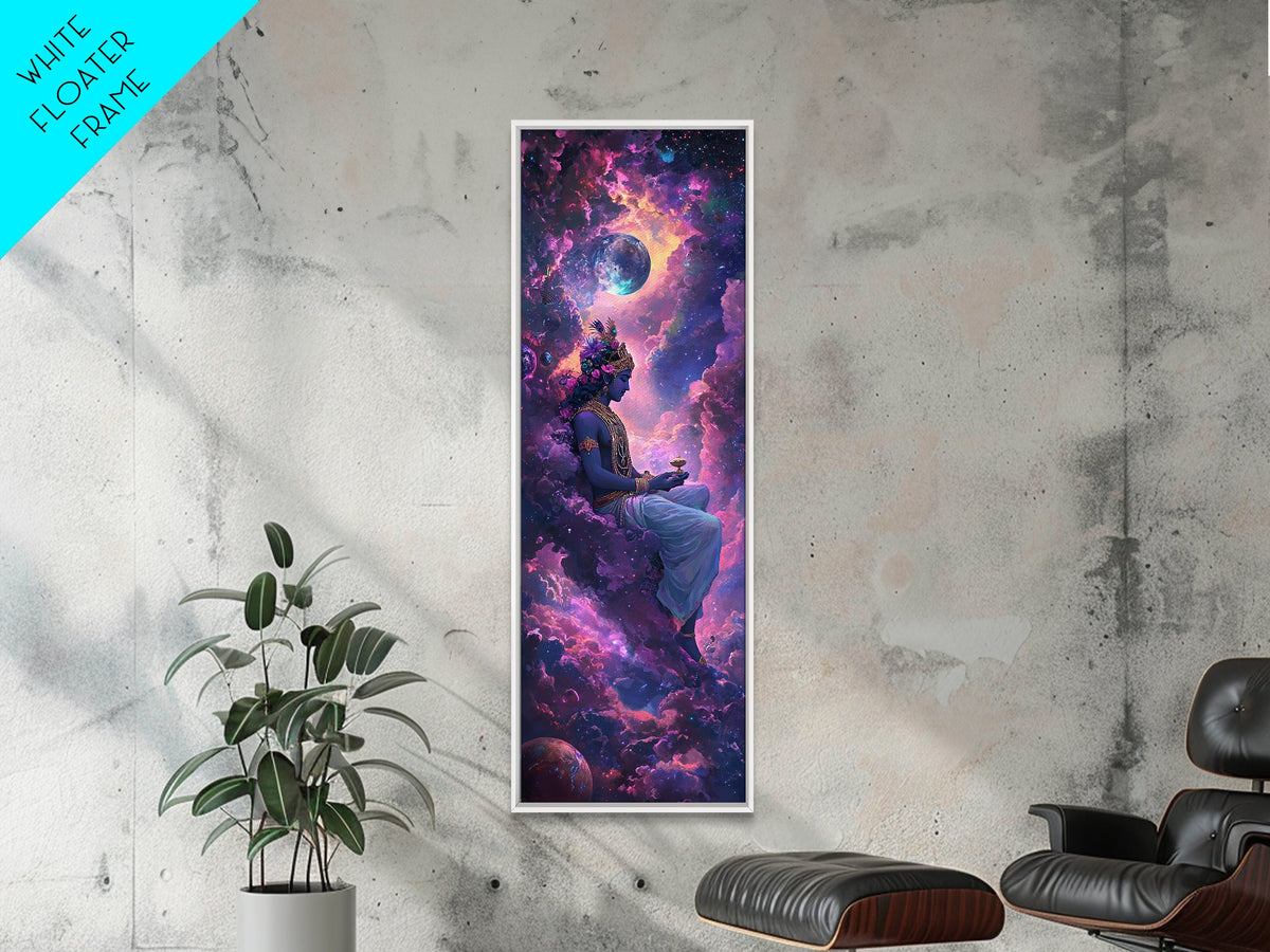 Radha Krishna Painting Print, Framed Canvas Print, Krishna Wall Art, Tall Vertical Art, Skinny Art, Indial Art, Krishna Painting, Galaxy Krishna Art