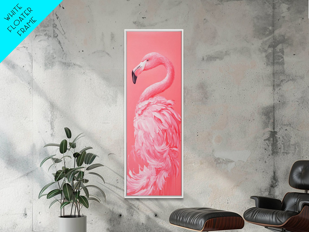 Preppy Dorm Room Wall Art Gift For Her, Framed Canvas Print, Pink Flamingo Painting, Tall Skinny Art, Narrow Wall Art, Skinny Art