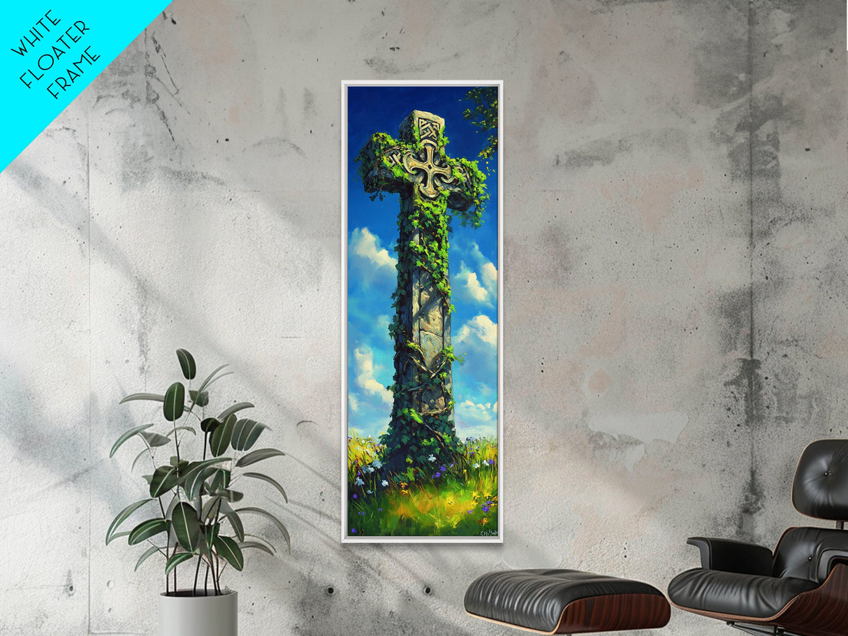 Oil Painting Print of a Celtic Cross, Irish Wall Art, Tall Narrow Art, Skinny Art, Wall Art For Small Spaces, Small Art, Ireland Art, Celtic Cross Art