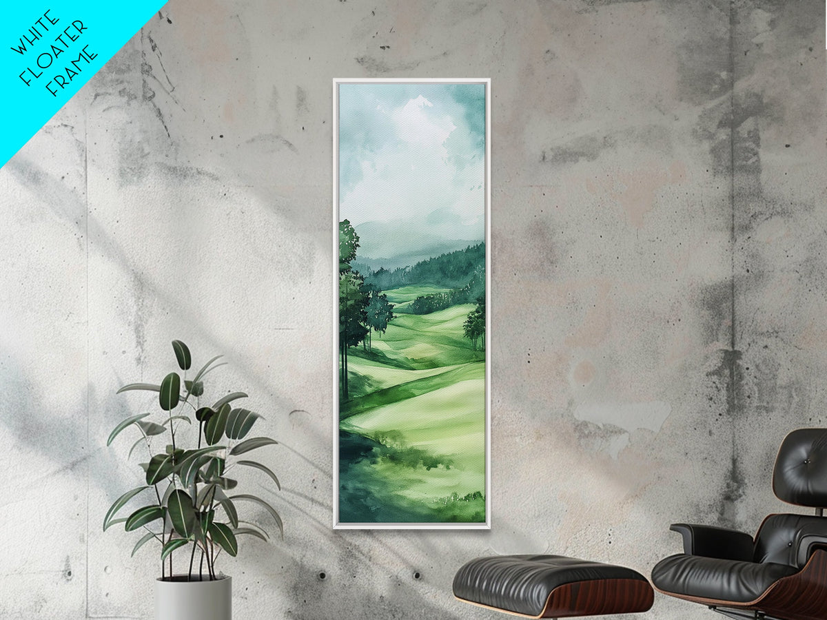 Watercolor Mountain Art Canvas Print Rustic Landscape Art Above Bed Wall Art Extra Wide Art Vertical Wall Art Green Wall Art Gift