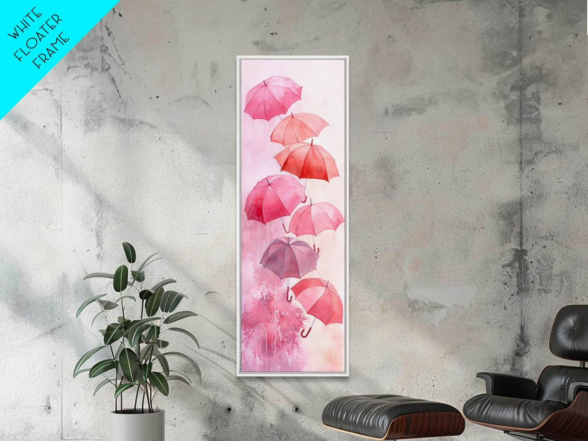 Light Pink Umbrella Canvas Print Above Sofa Art Long Narrow Wall Art Whimsical Art Cherry Blossom Painting Pink Abstract Art Vertical
