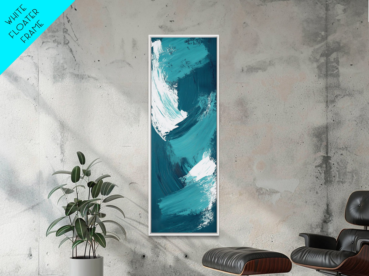 Oceanic Brushstroke Canvas Print in Teal and White, Abstract Art, Coastal Wall Art, Nautical Decor, Minimalist Art, Living Room Art