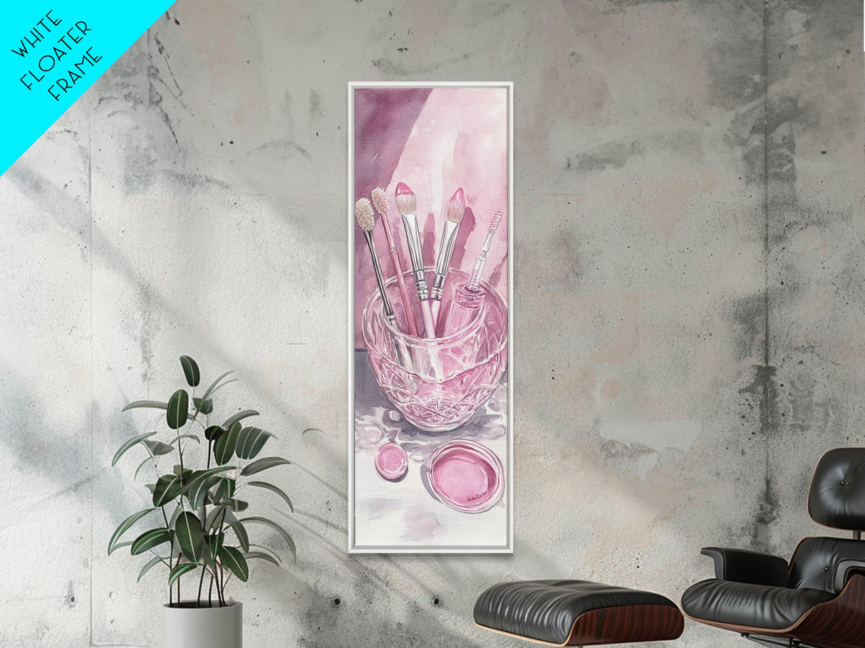 Makeup Brushes Canvas Print - Pink Abstract Art of Beauty Tools, Feminine Wall Art, Gift Idea for Her, Minimalist Room Decor