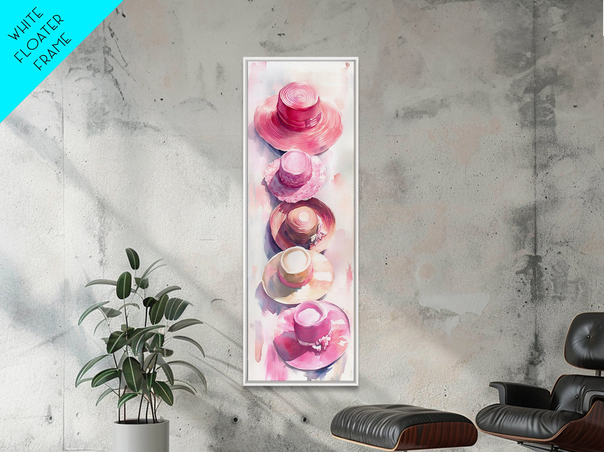 Vertical Hat Art Canvas Print Pink Abstract Fashion Painting Living Room Decor Skinny Wall Art Boho Minimalist Gift Idea
