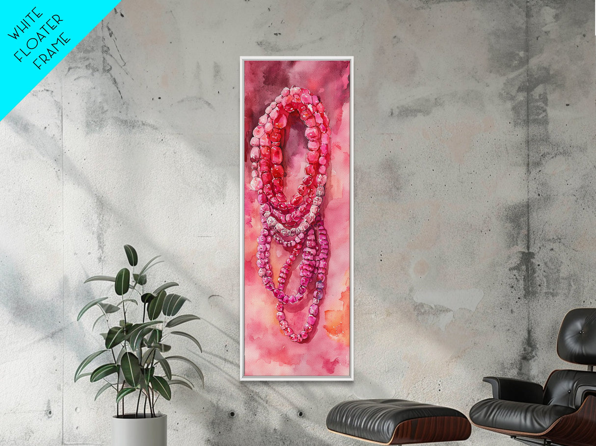 Shimmering Pink Beads Canvas Print Gemstone Painting Whimsical Wall Art Jewelry Lover Gift Vertical Pink Abstract Rustic Art