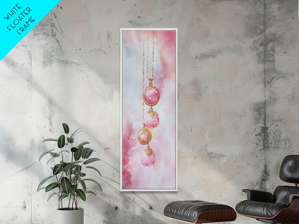 Pearl Necklace Watercolor Canvas Print Pink Wall Art Glamour Bedroom Decor Romantic Wabi Sabi Aesthetic Art
