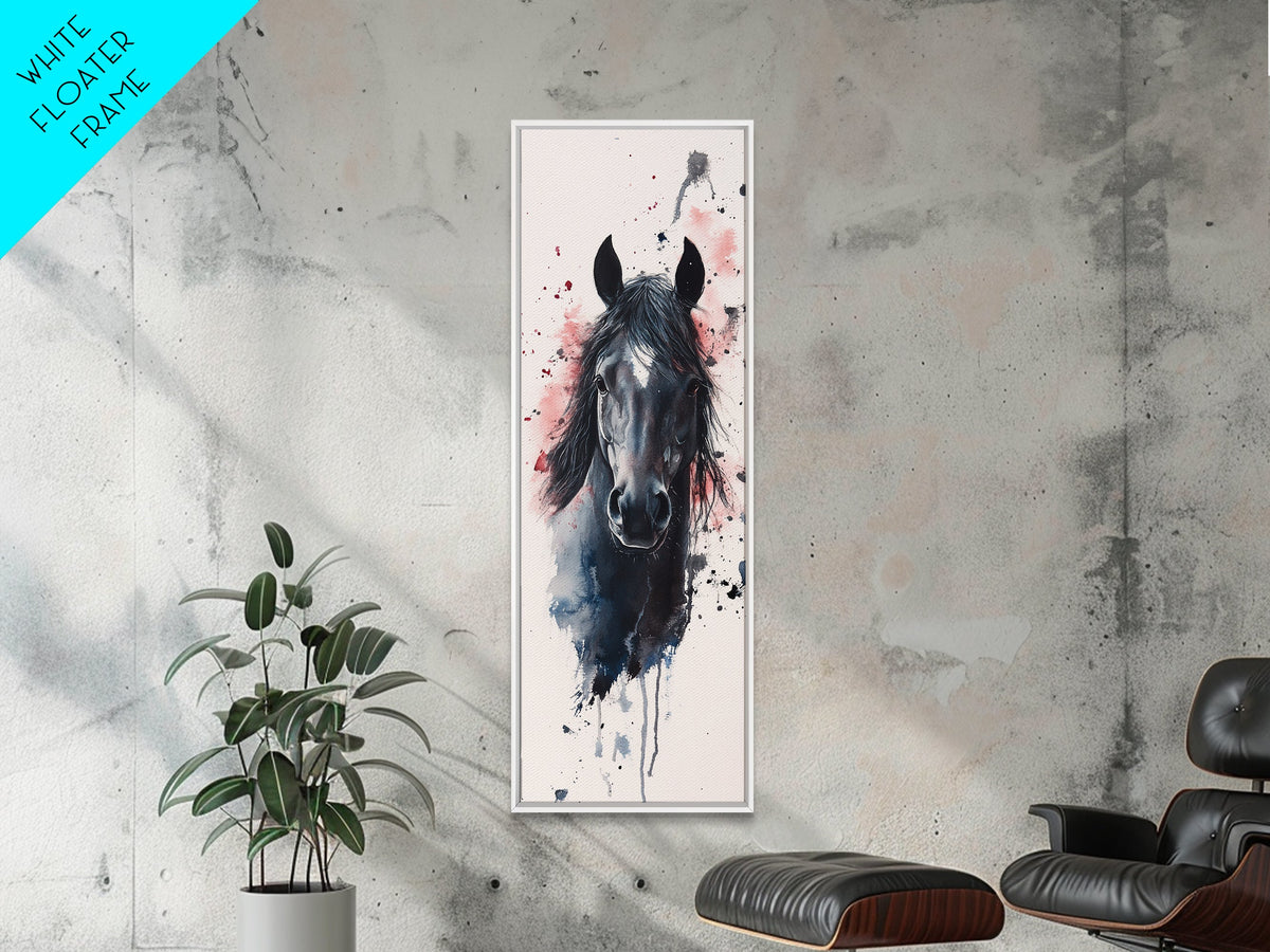 Black Horse Portrait Canvas Print Rustic Farmhouse Art Horse Wall Art Tall Skinny Art Vertical Rustic Living Room Wall Decor