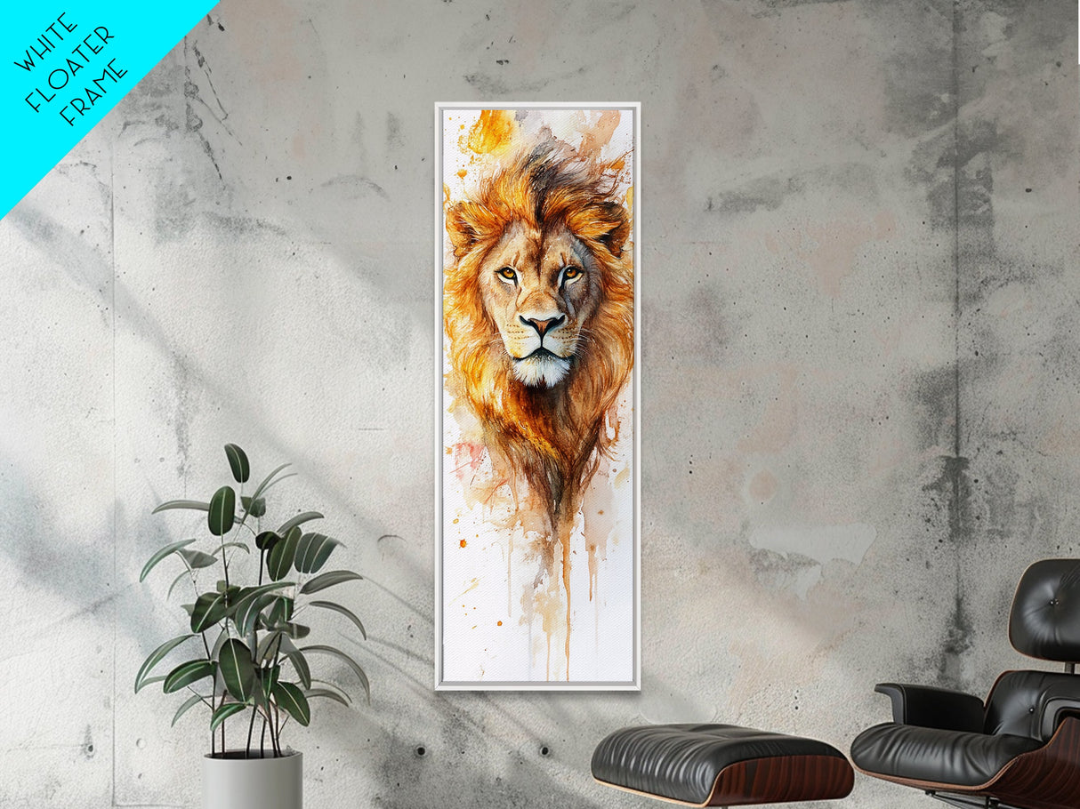Majestic Lion Portrait Framed Canvas Print Featuring Bold African Art Style, Perfect for Rustic or Wildlife-Inspired Interiors