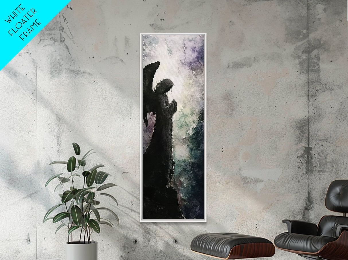 Praying Angel Silhouette Framed Canvas Print Angel Art Prints Gothic Wall Art Moody Art Vertical Living Room Spiritual Decor
