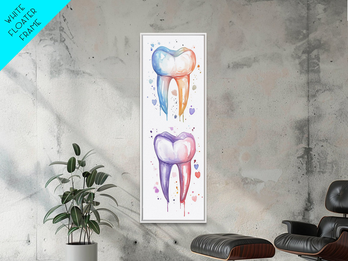 Watercolor Teeth Canvas Print, Dentist Office Vertical Wall Art, Vibrant Dental Art Print for Gift Ideas