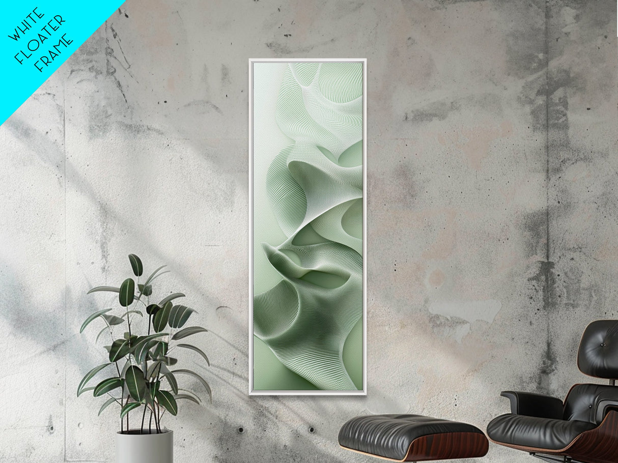 Sage Green Vertical Framed Canvas Print, Abstract Botanical Artwork, Wabi Sabi Minimalist Wall Art, Living Room Decor, Original Artwork