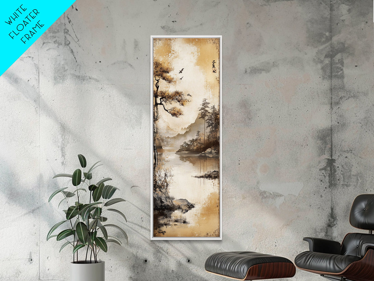Tranquil Mountain Landscape Canvas Print Rustic Wall Art Serene Minimalist Decor Asian-Inspired Nature Artwork Zen Framed Piece