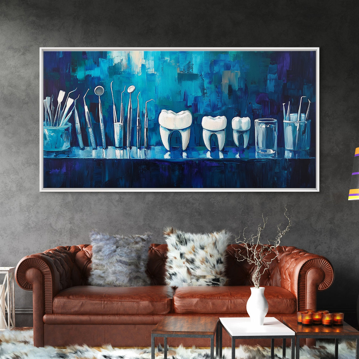 Modern Dental Art Framed Canvas Print, Dental Office Decor, Blue and Green Wall Art, Coastal Wall Art, Guest Room Art, Vertical Wall Art