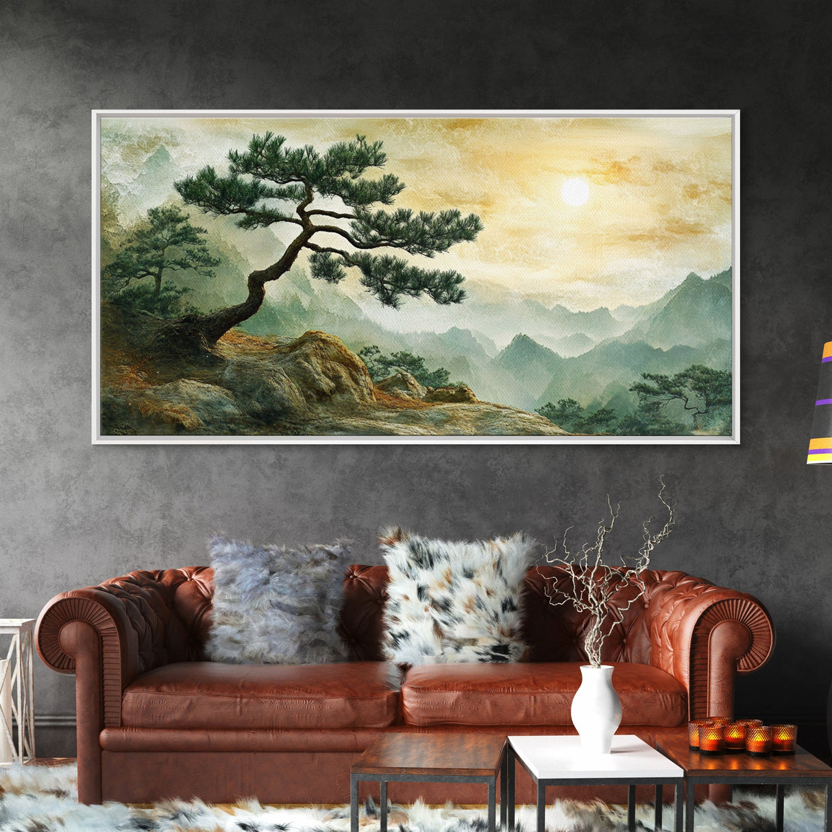 Mountain Landscape Pine Tree Canvas Print Nature Art Zen Wall Art Rustic Decor Horizontal Artwork Bedroom Above Couch Wall Art