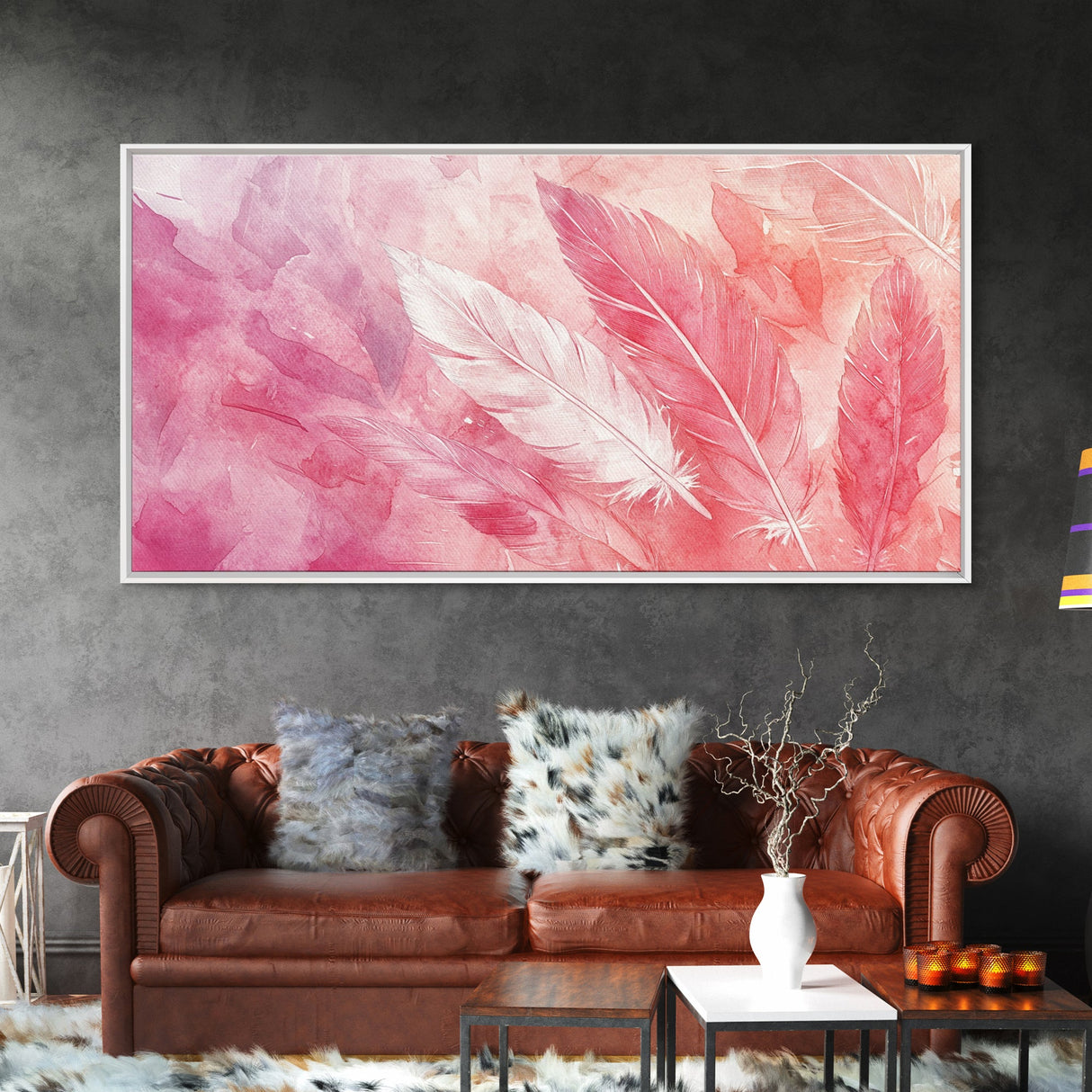 Light Feather Abstract Canvas Print, Pink and Peach Minimalist Art, Cozy Home Wall Decor, Soft Whimsical Style Living Room Artwork