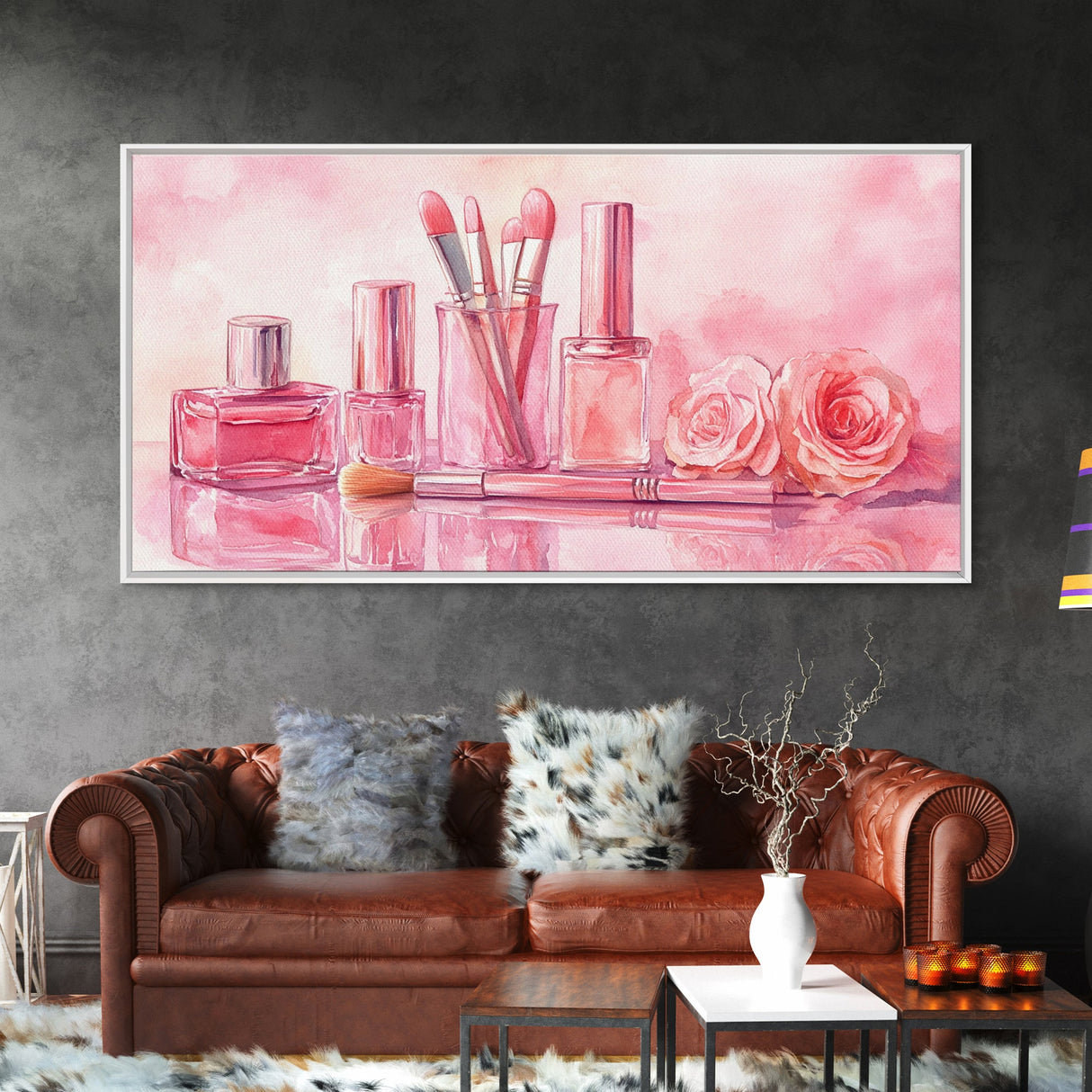 Pink Makeup Canvas Print | Therapy Art | Feminine Wall Art | Light Pink Bedroom Decor | Romantic Vanity Framed Canvas Print