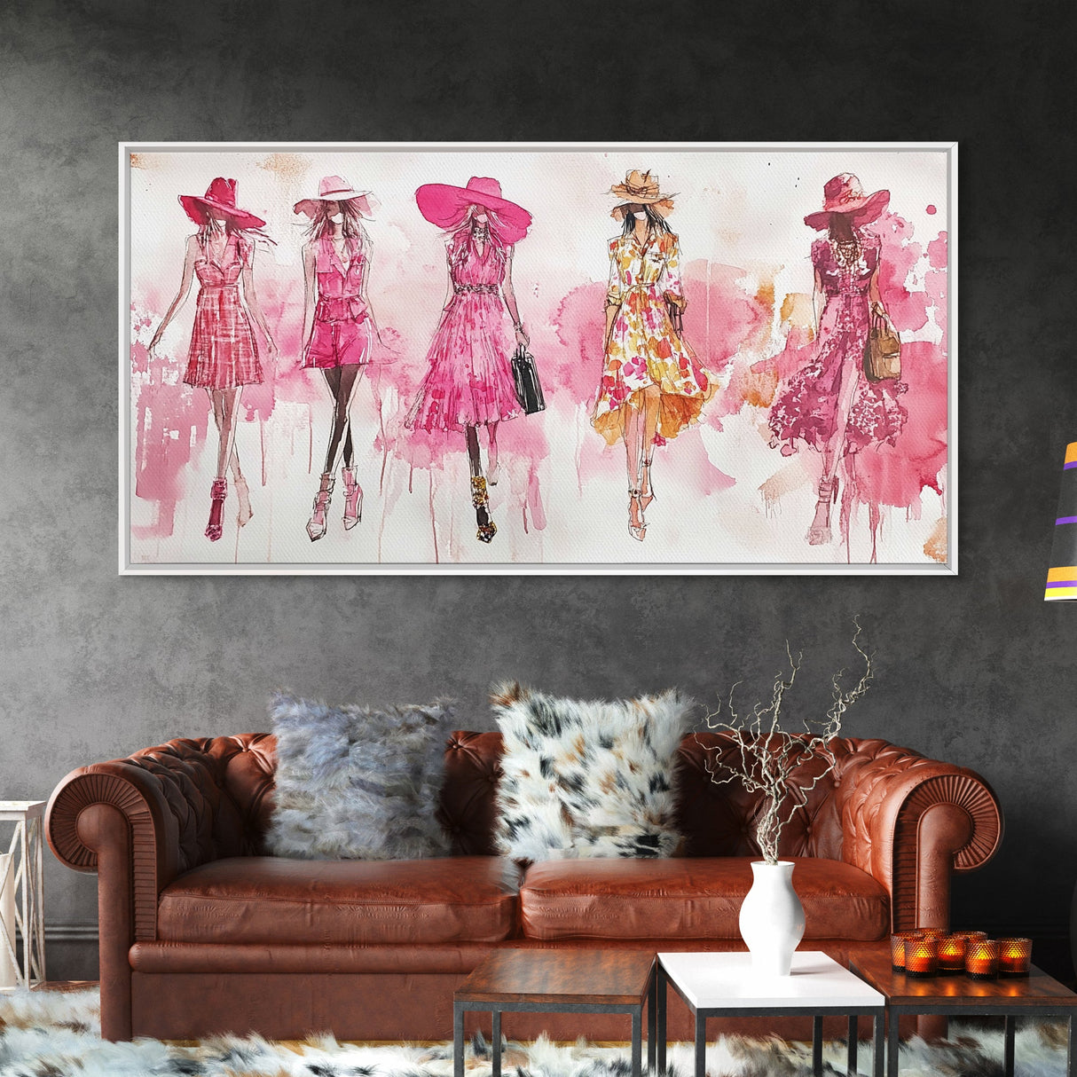 Fashion Sketch Canvas Print Pink Wall Art Whimsical Decor Fashionista Gift Idea Artistic Living Room Accent Modern Feminine Aesthetic