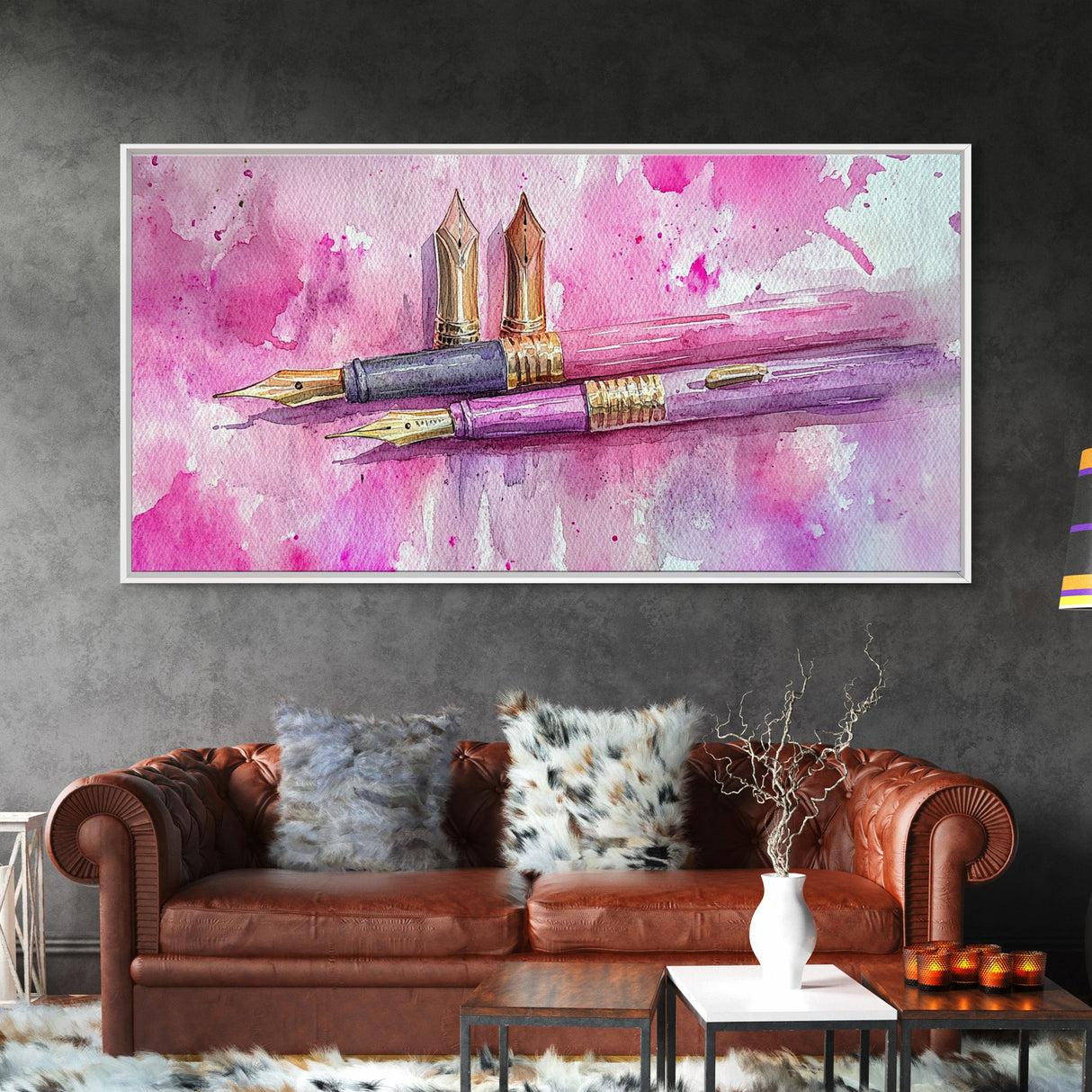 Elegant Fountain Pen Canvas Print | Pink Abstract Art | Stationery Inspired Wall Art | Unique Study Room Decor | Framed Office Art