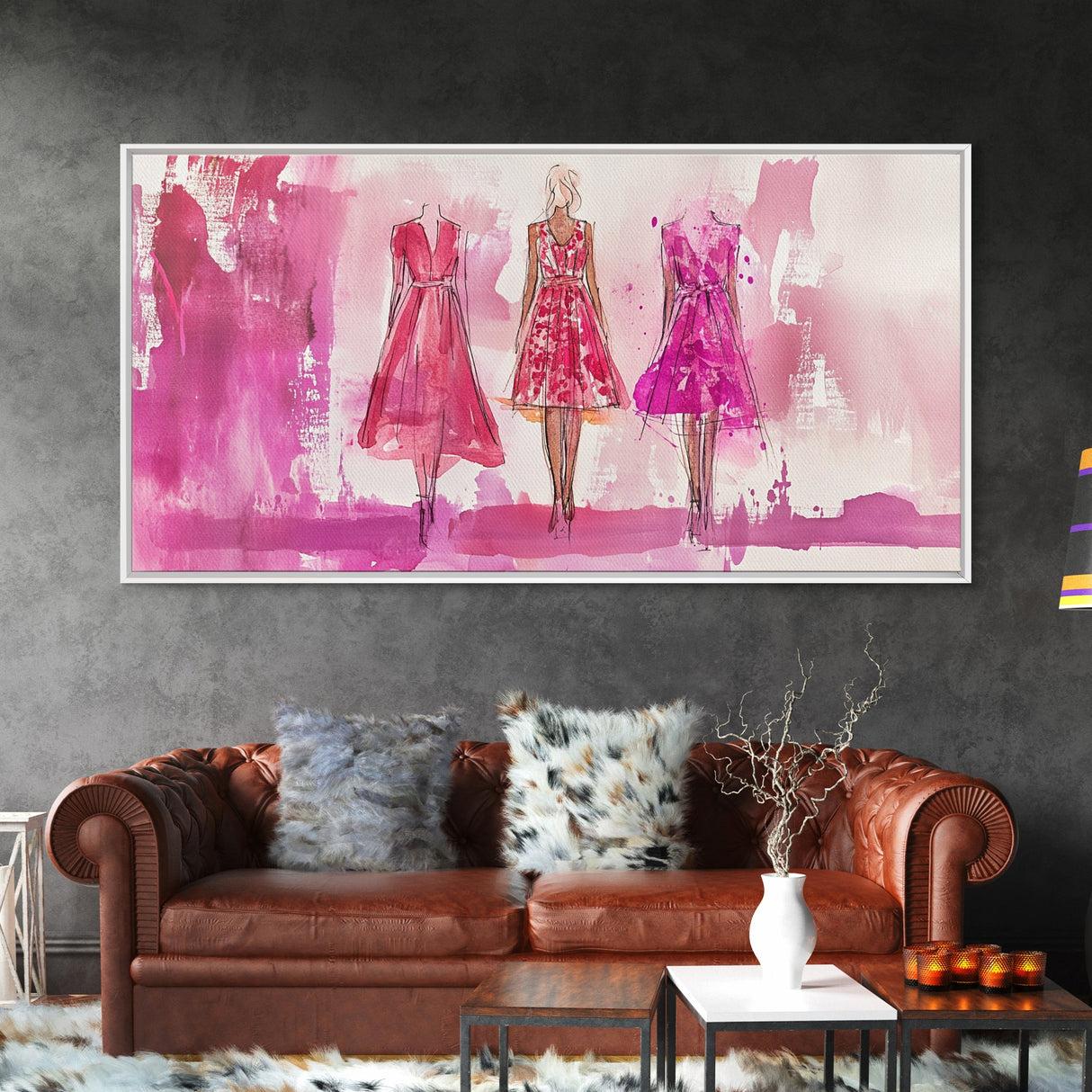 Chic Pink Dress Canvas Print | Fashion Inspired Artwork | Retro Pink Abstract Wall Art | Bedroom or Boutique Framed Decor | Trendy Art