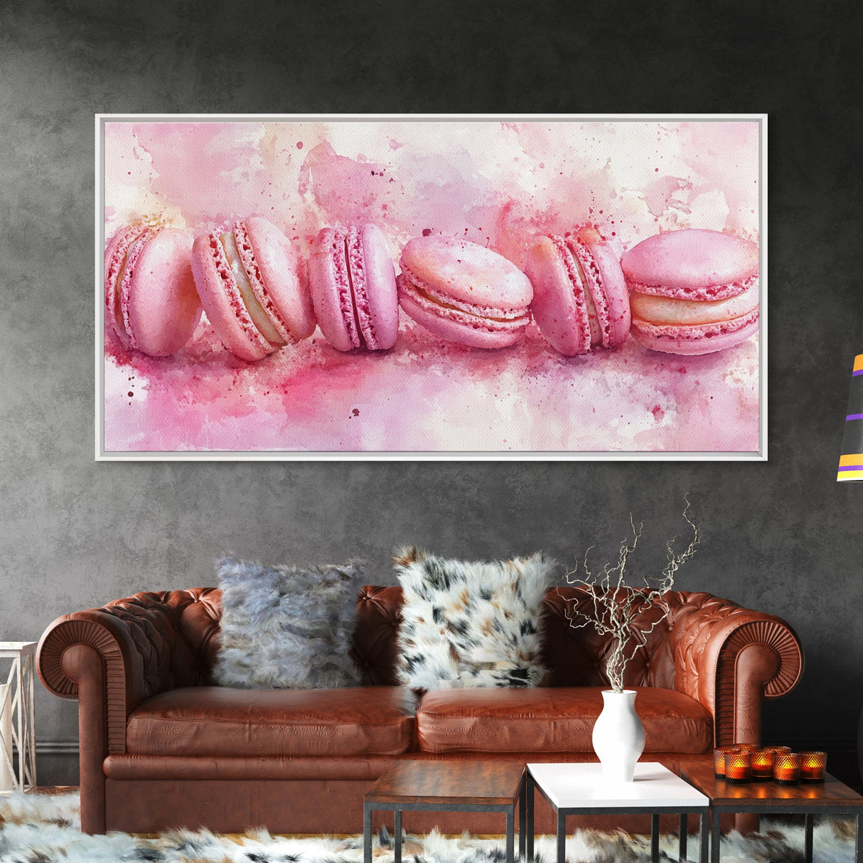 Pink Macarons Canvas Print | Whimsical Art, Food Review Kitchen Art, Light Pink Wall Art, Rustic Decor, Kitchen Wall Art, Dining Room Decor