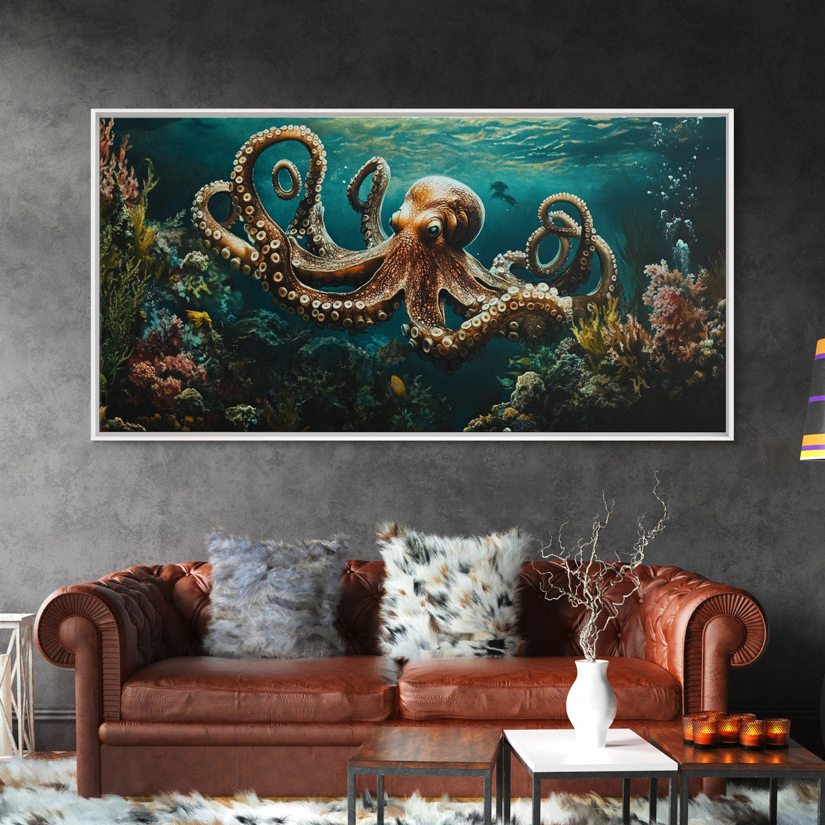 Magnificent Octopus Canvas Print Nautical Wall Art Coastal Decor Rustic Living Room Art Above Couch Art Gift Idea