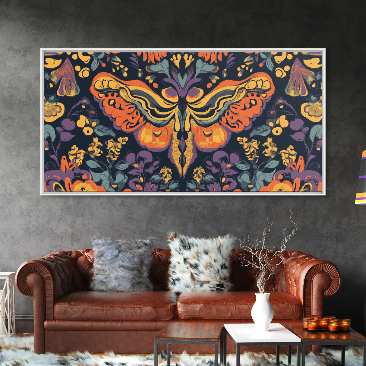 Mystical Butterfly Mandala Framed Canvas Print, Whimsical Art Decor, Colorful Bohemian Wall Art, Sacred Geometry, Dreamy Bedroom Art