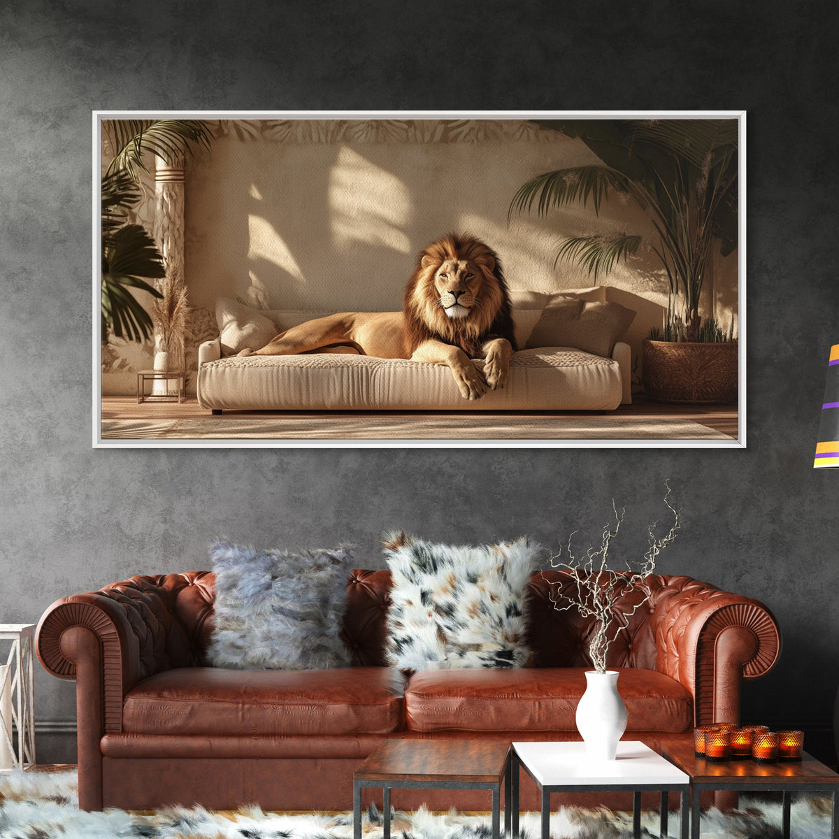 Majestic Lion Portrait Framed Canvas Print, Wild Safari Wall Art, African Animal Painting, Living Room Rustic Decor, Regal Wildlife Art