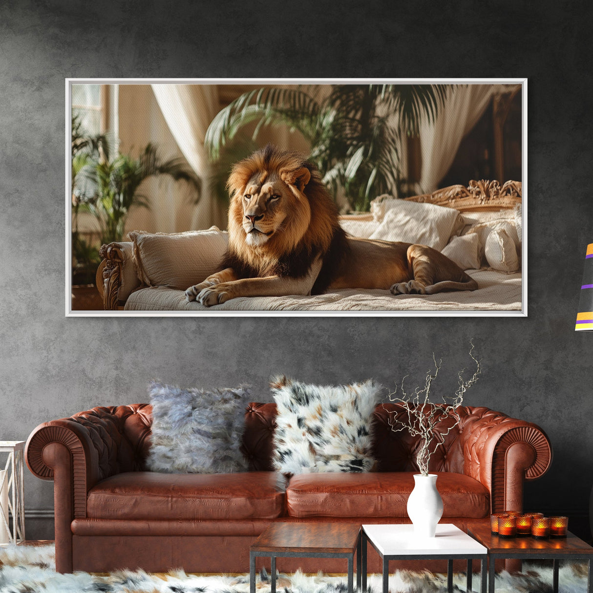 Vibrant Lion Wall Art Framed Canvas Print With Rustic Decor Perfect Above Sofa Living Room Art Gift Idea Wild Elegance Home Decor