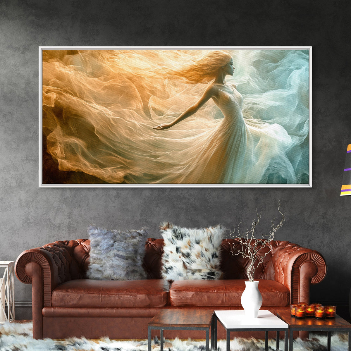 Flowing Fabric Spirit Framed Canvas Print, Zen Wall Art, Yoga Art, Goddess Art Print, Moody Art, Boho Wall Art, Pink Wall Art, Vertical Wall Art