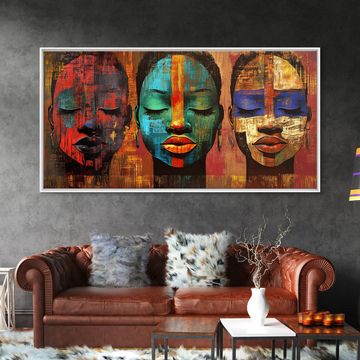 Vibrant African Art Canvas Print, Afrocentric Wall Art Decor, Colorful Moody Abstract Painting, Unique Therapy Art Gift Idea