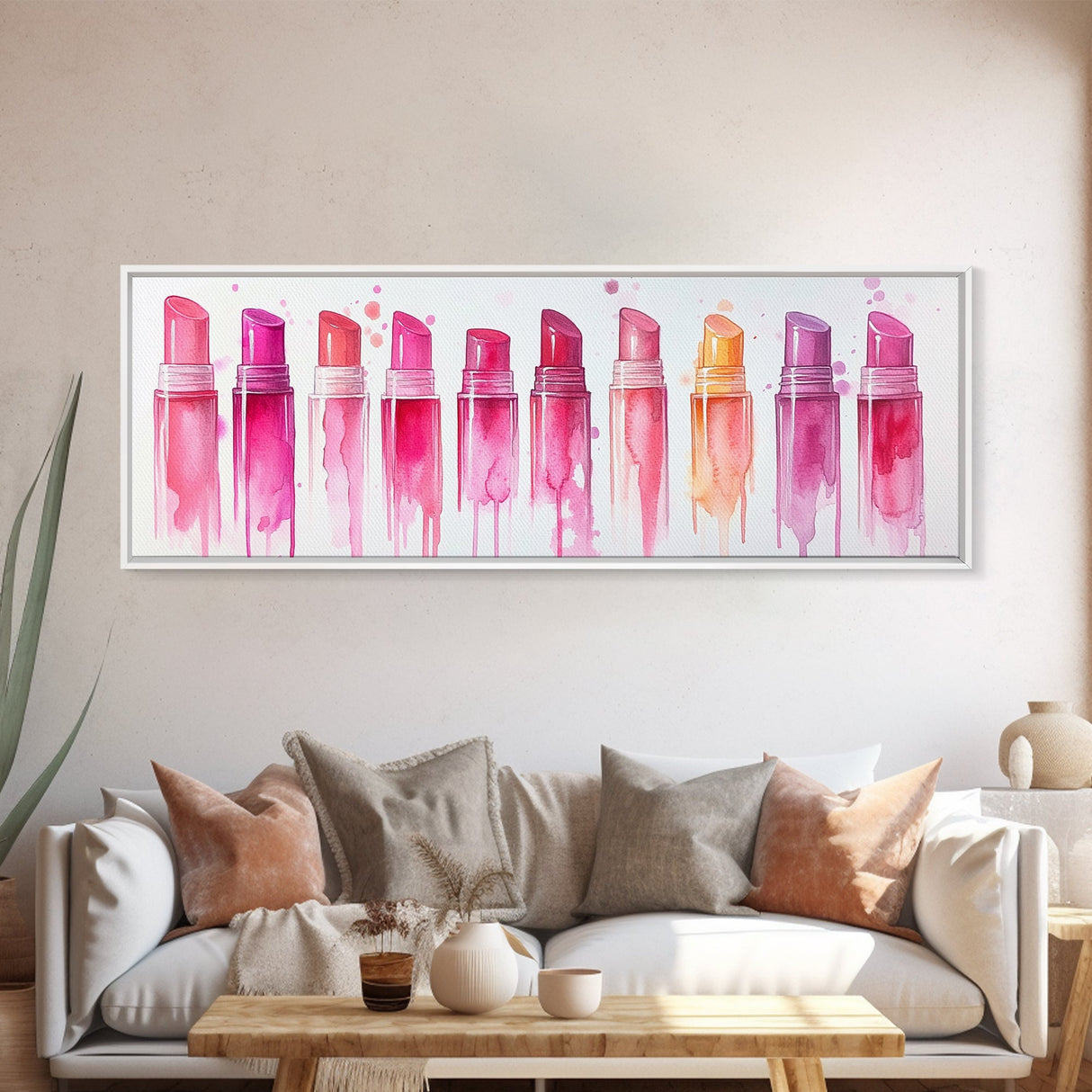Vibrant Lipstick Shades Canvas Print, Pink Makeup Wall Art, Feminine Bedroom Decor, Whimsical Beauty Room Artwork Gift Idea