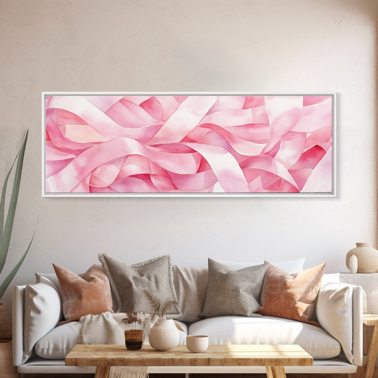 Pink Ribbon Abstract Art Canvas Print Light Pink Wall Art Minimalist Artwork Bedroom Art Above Sofa Decor Gift Idea For Her