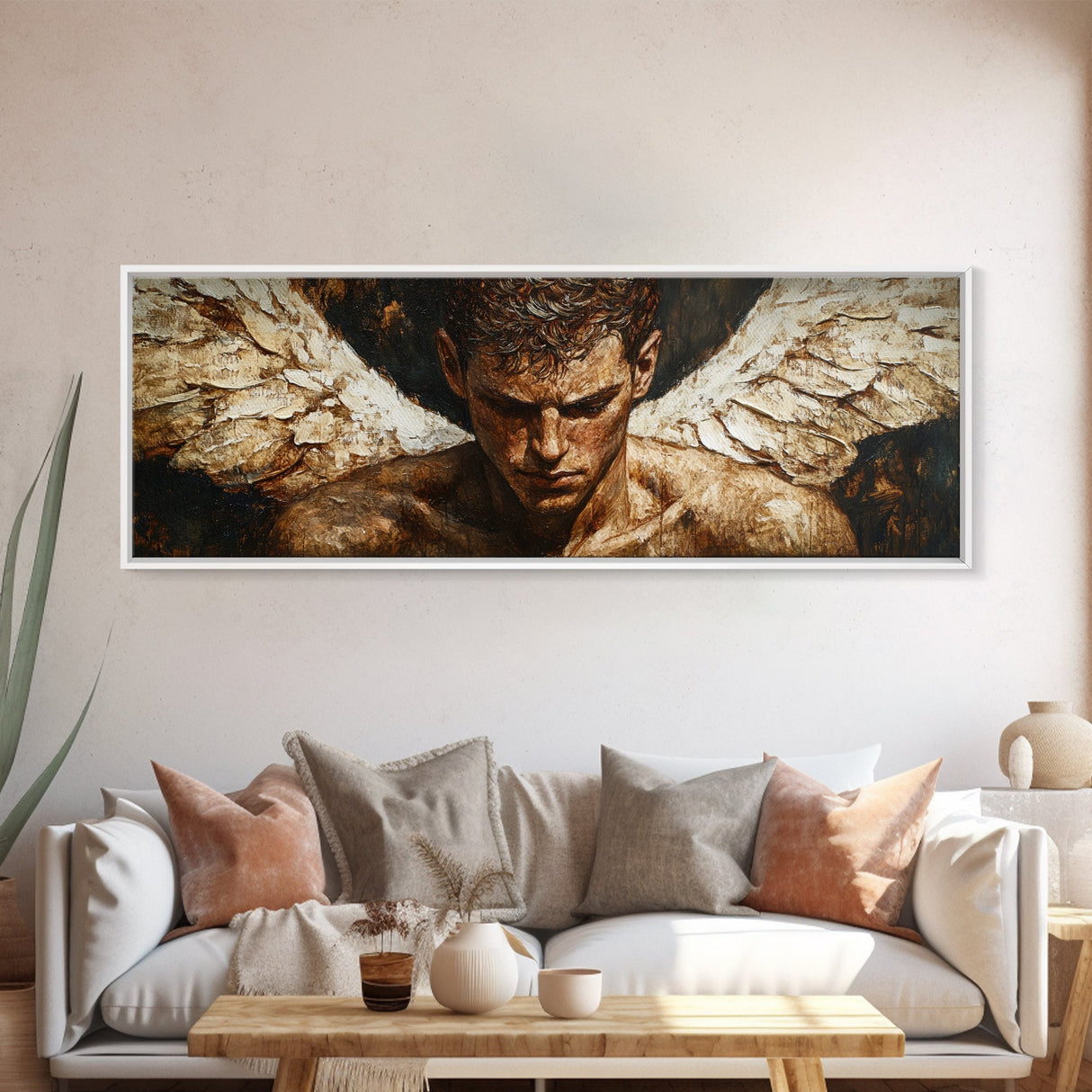 Brooding Angel Canvas Print Dark Romance Painting Moody Art Gothic Wall Art Bedroom Serenity Modern Rustic Living Room Decor