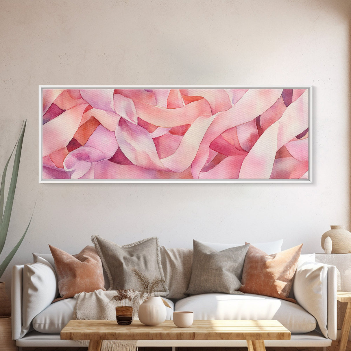 Light Pink Ribbon Abstract Canvas Print, Minimalist Wall Art, Living Room Art, Pastel Home Decor, Pink Abstract Art, Above Sofa Art