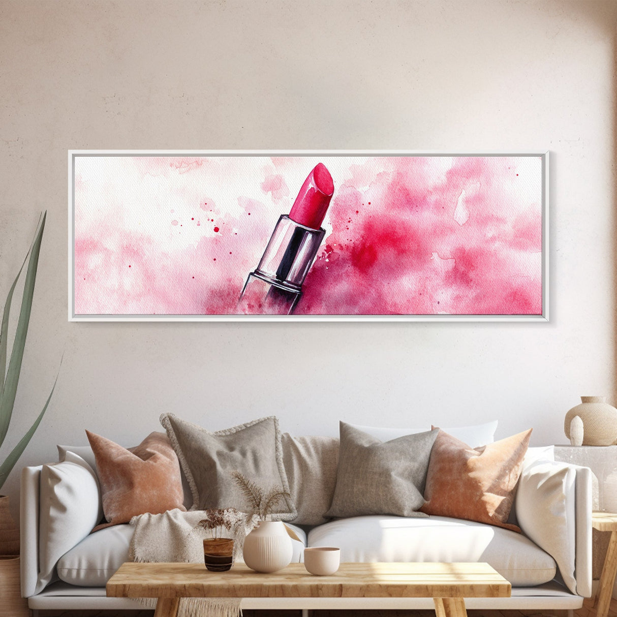 Pink Lipstick Art Canvas Print, Modern Makeup Wall Art, Feminine Decor, Light Pink Abstract Art, Whimsical Beauty Art